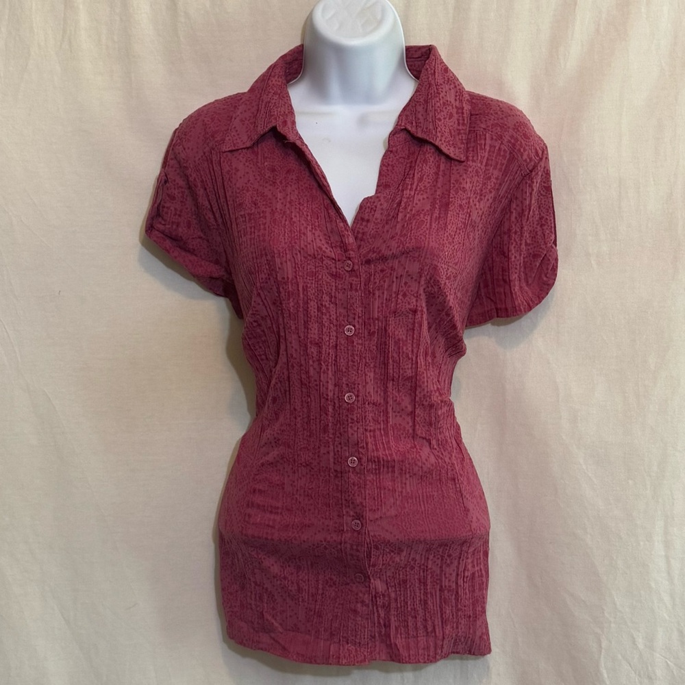 G-38 Brina & Em Pink‎ Short Sleeve Button Down Blouse Size L
